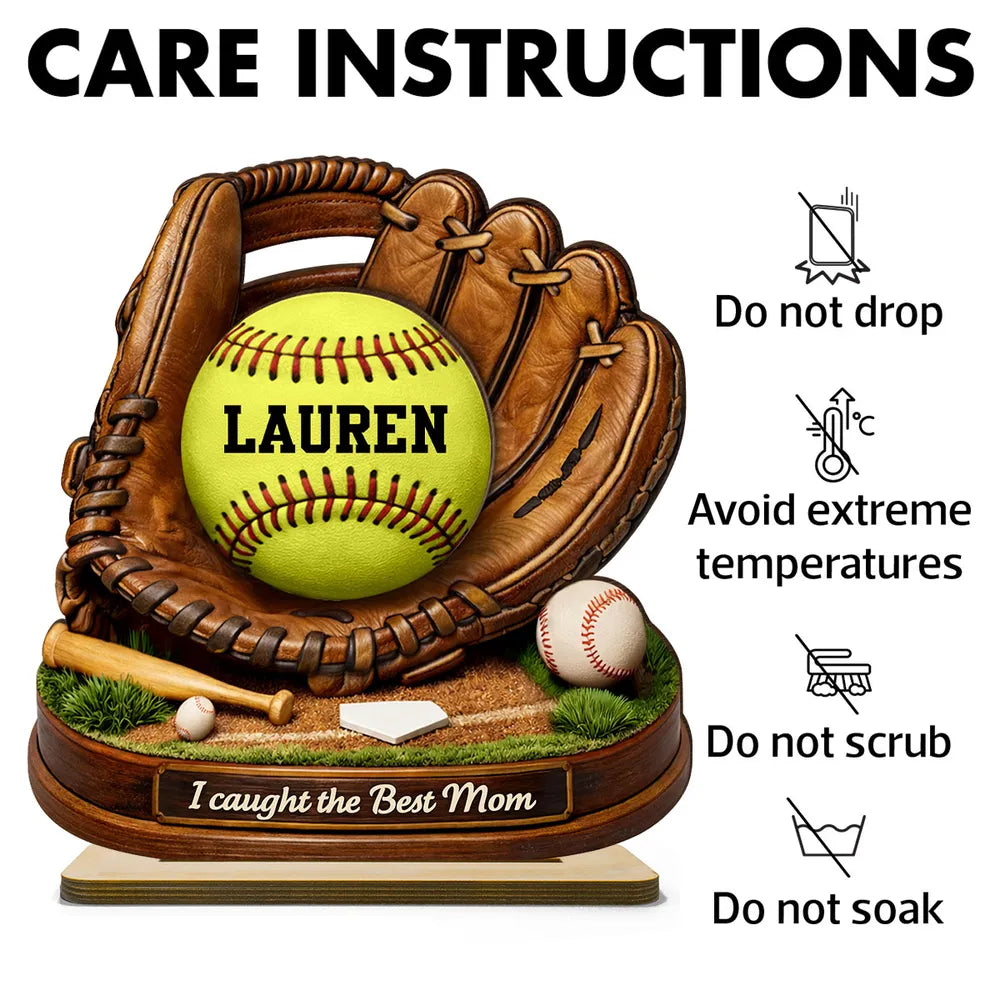 We Caught the Best Mom Baseball Softball - Personalized 2-Layered Wooden Plaque - Heartfelt Gift for Mom