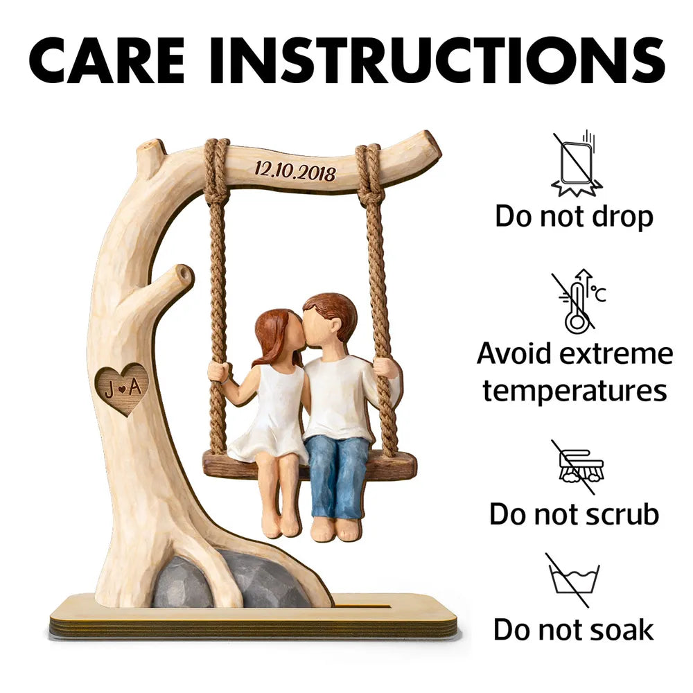 Couple Rustic Love on a Wooden Swing - Personalized 2-Layered Wooden Plaque - Sentimental Anniversary Gift, Valentine's Day Gift for Her, for Him