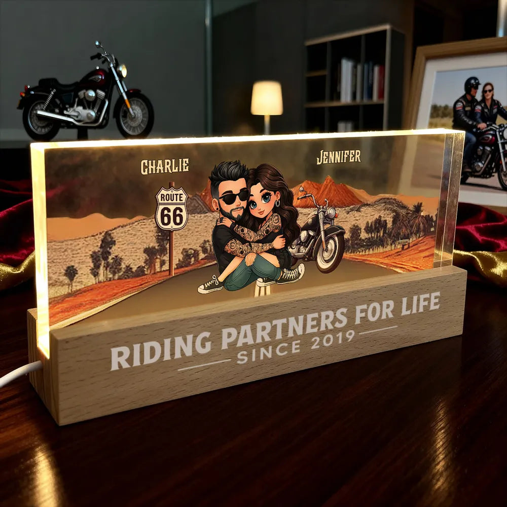 Riding Partners For Life Personalized Acrylic Block LED Night Light - Speacial Gift For Couple