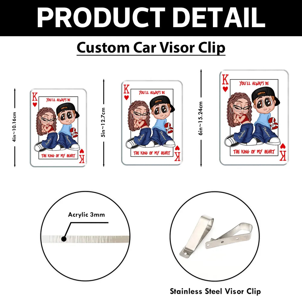 You're King/Queen Of My Heart Y2K Couple - Personalized Acrylic Car Visor - Valentine's Day Gift, Anniversary Gift For Him, For Her