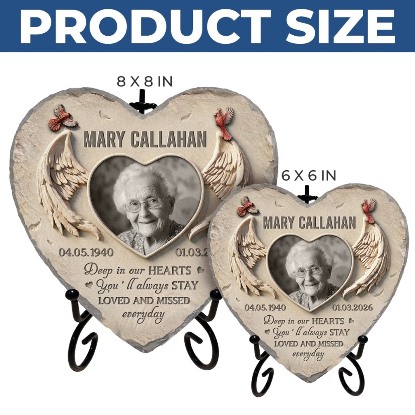 Custom Photo Heart Shaped Stone With Stand - Personalized Memorial Sympathy Gifts For Loss Of Mom, Dad - Forever In Memory