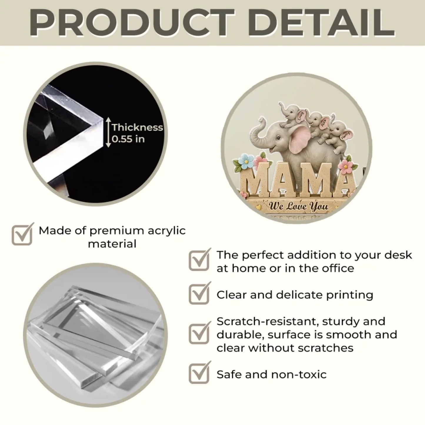 Custom Acrylic Plaque - Personalized Mother's Day Gifts For Mom, Grandma - Love You A Ton, Mama