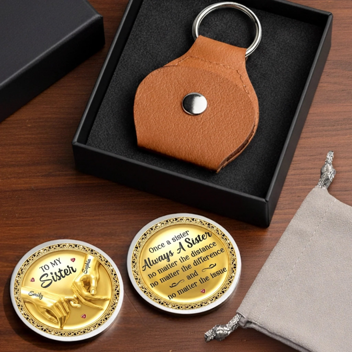 Custom Pocket Hug - Personalized Best Friend Birthday Gifts For Women, Besties, Sisters, BFF - Strong Souls Called Sisters