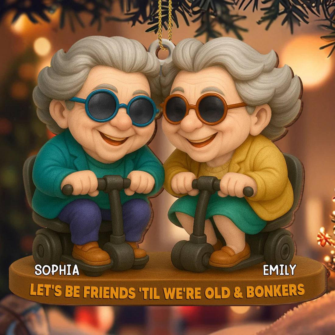 Let's Be Friends Til We're Old And Bonkers Elderly Couple, Personalized Wood Ornament, Gift For Best Friends And Elderly