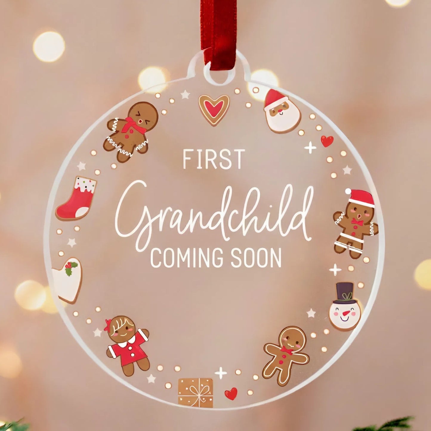 First Grandchild Christmas Ornament, Baby Announcement Ornament Pregnancy Reveal Grandparents Grandma Grandpa Grandbaby Coming Soon