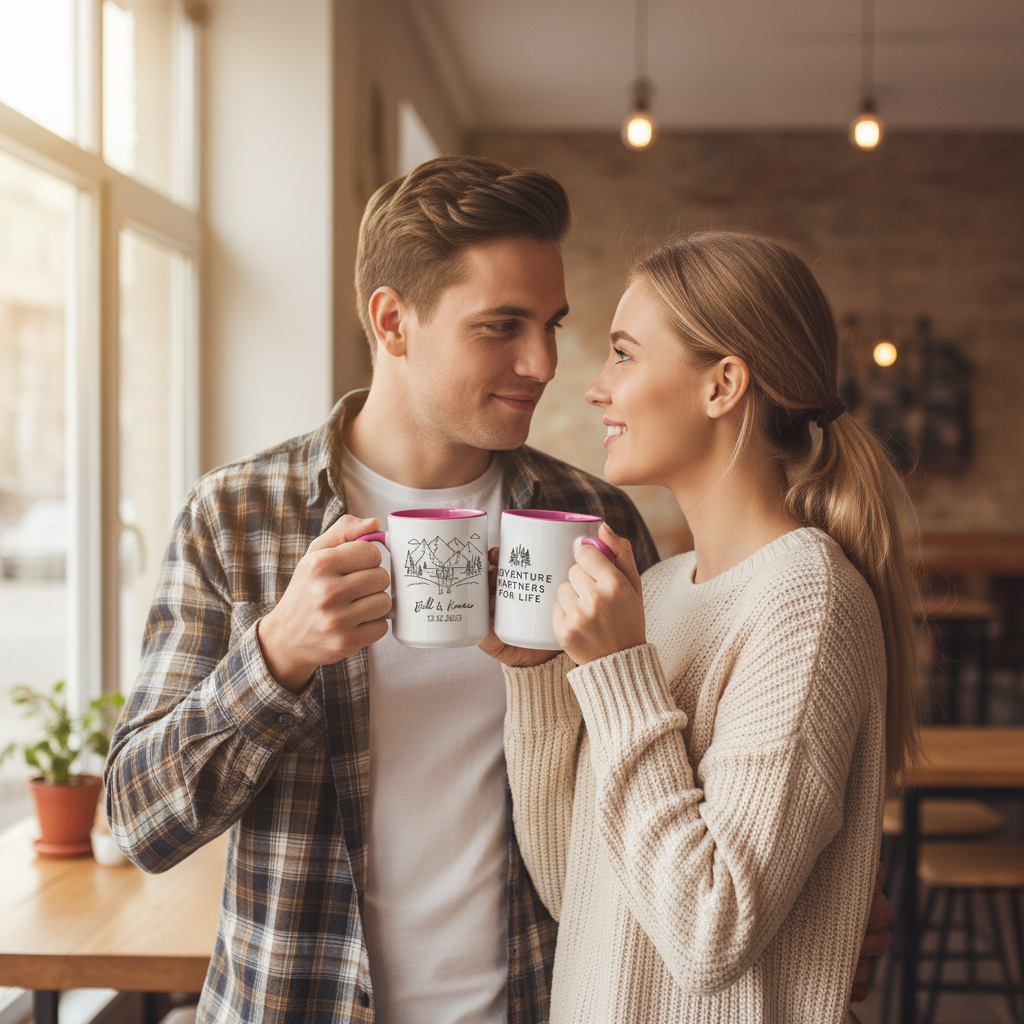 Personalized Adventure Partners for Life Matching Mugs – Custom Couple Name Mug Set, Anniversary & Valentine Gift