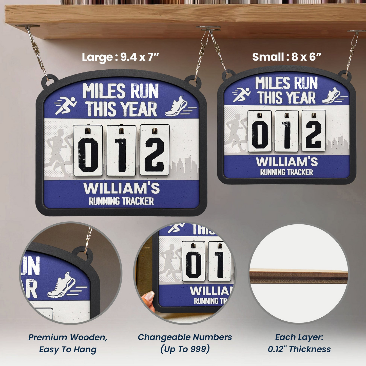 Miles Run This Year - Personalized Hanging Run Tracker (4 Digits)