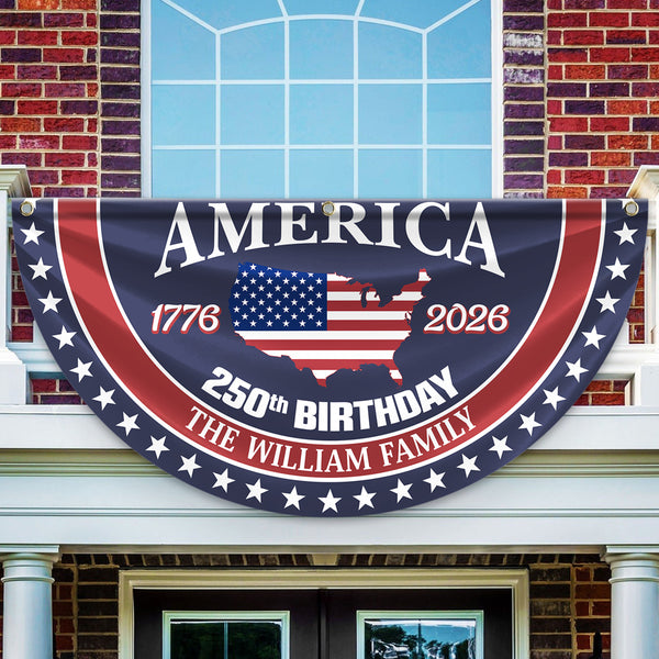 Custom Family Name America 250 Birthday 1776-2026 Non-Pleated Fan Flag