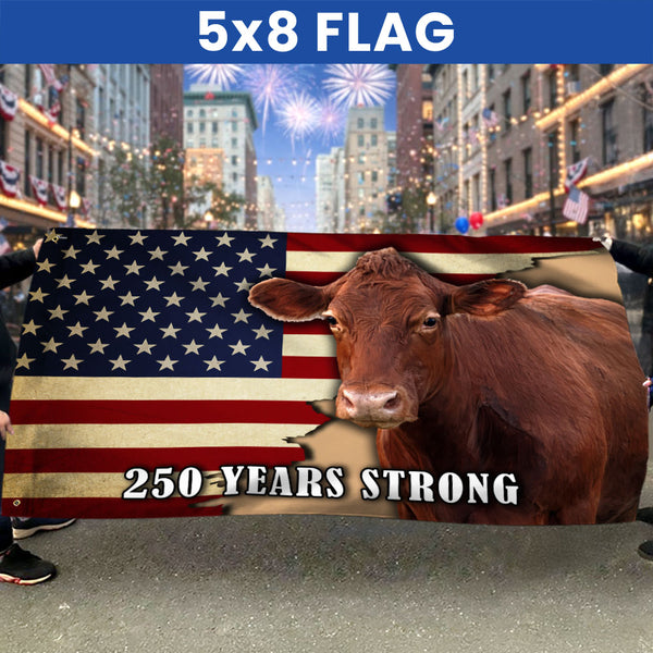 250 Years Strong Cow American Flag for Farmhouse Patriotic Decor