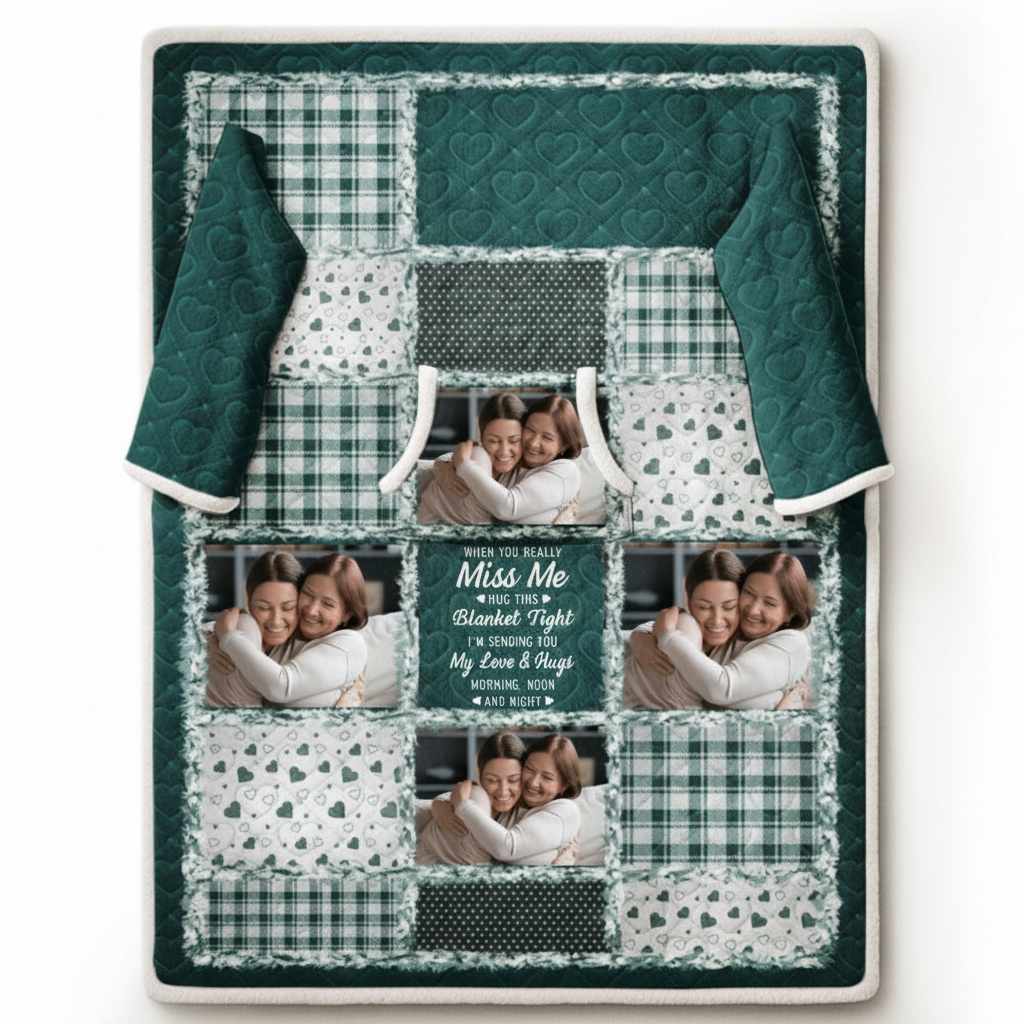 Custom Photo Memorial When You Really Miss Me Hug This Blanket - Personalized Wearable Blanket With Sleeves -Perfect Gift for Christmas, Birthdays, Thanksgiving, or Mother’s/Father’s Day for Your Loved One