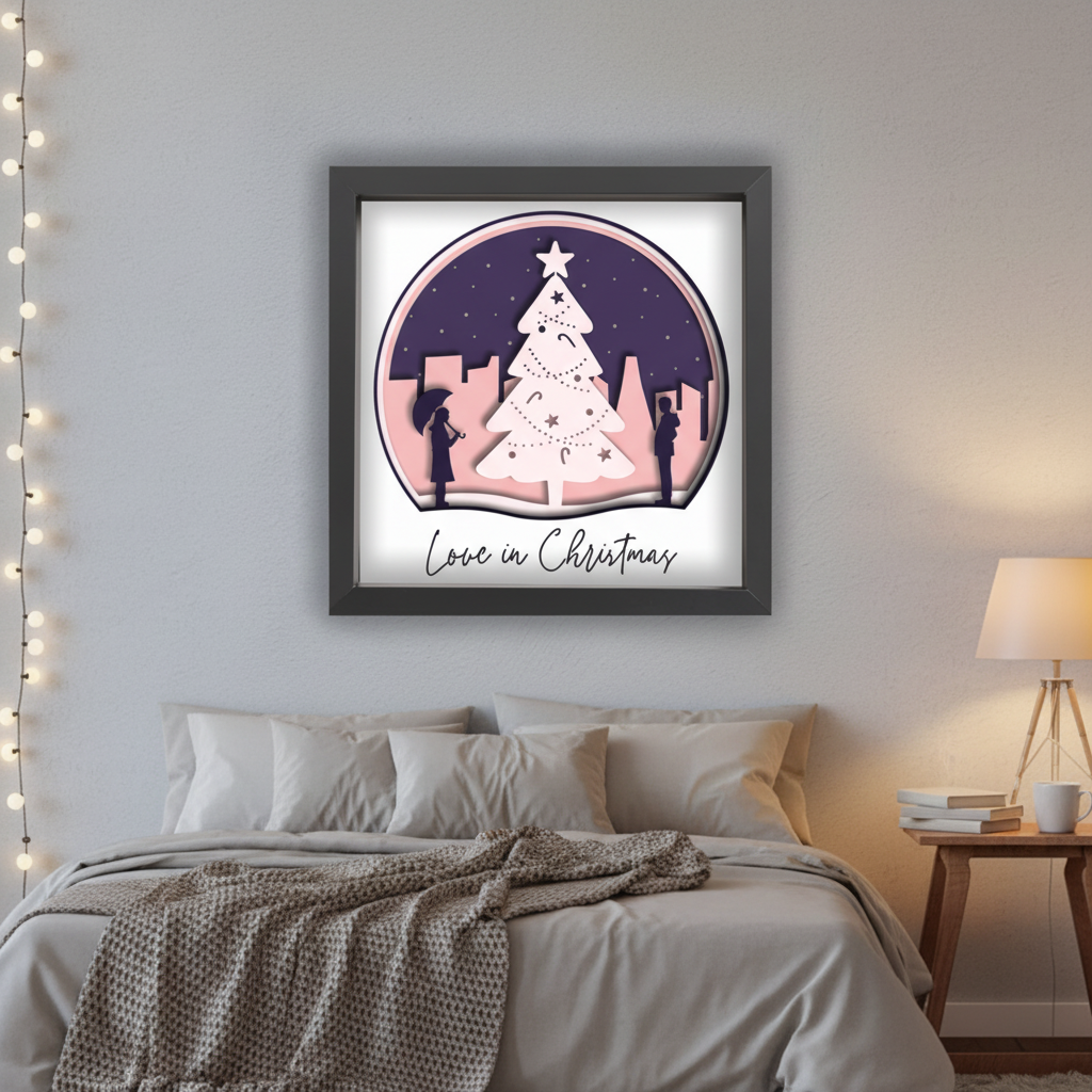 3D Layered Love In Christmas Papercut Framed Picture - Perfect Holiday Gift for Couples