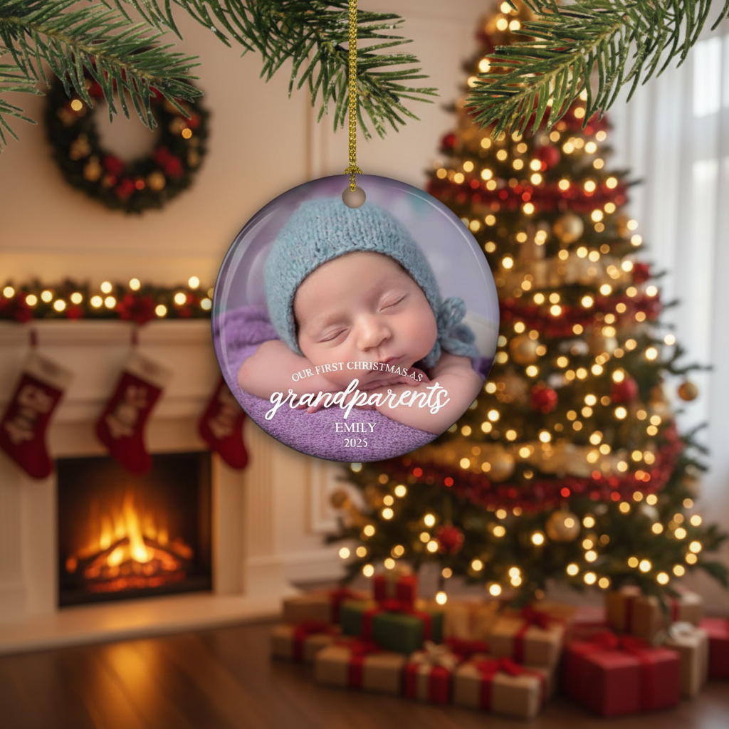 First Christmas As Grandparents Ornament, Custom Baby Photo Ornament, Baby Announcement Xmas Bauble, New Grandma and Grandpa Keepsake