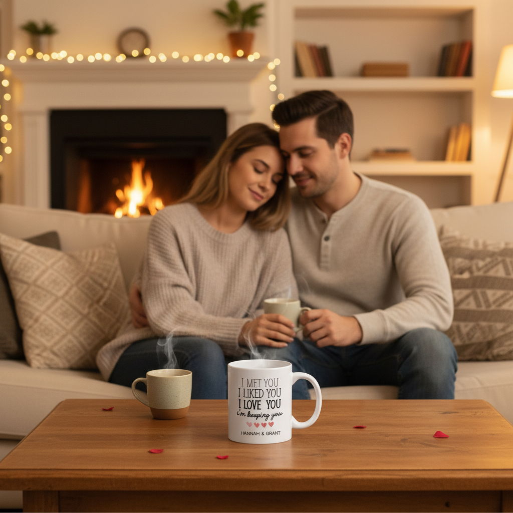 Custom I met you I liked you I love you I'm keeping you Mug - Personalised Valentine Gift For Couples