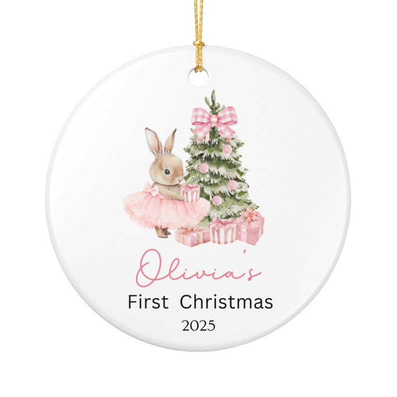 Baby Girl First Christmas Ornament, Personalized Baby Girl Name First Christmas Ornament, Baby Family Keepsake, Pink Christmas Ornament