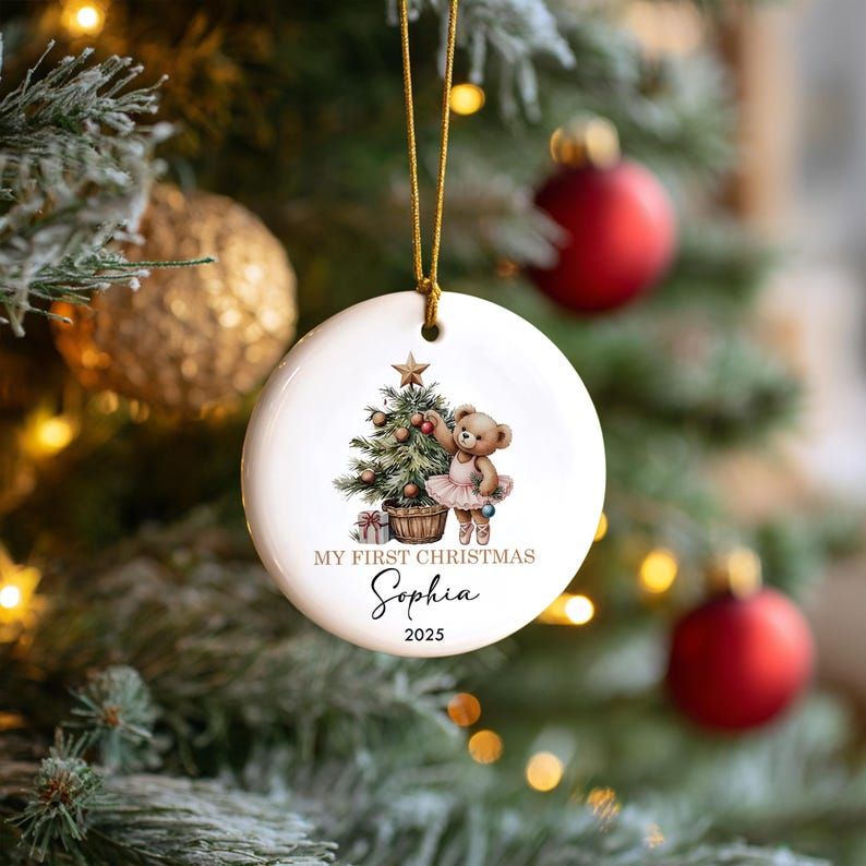 Custom Baby Girl First Christmas Ornament, Baby First Xmas Ornament with Baby Name, Personalized Baby Keepsake Ornament 2025, Newborn Gift