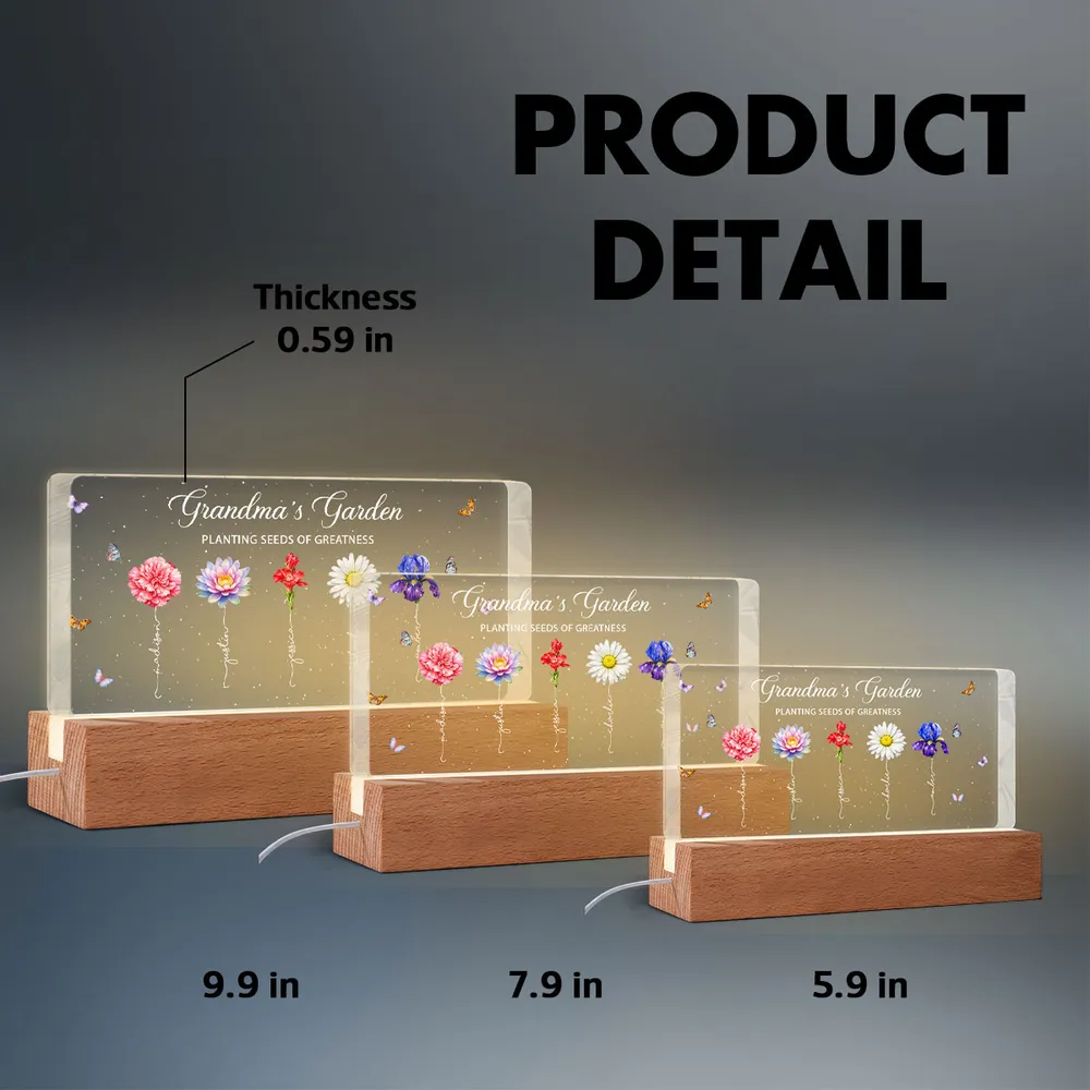 Grandma's Garden Planting Seeds of Greatness - Personalized Acrylic Block LED Night Light - Sentimental Gift for Grandma