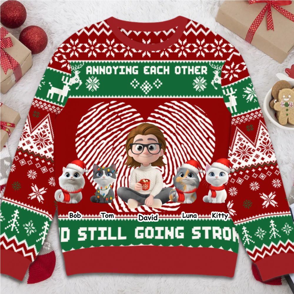 The man and his cat Annoying each other and still going strong - Personalized Christmas Ugly Sweater