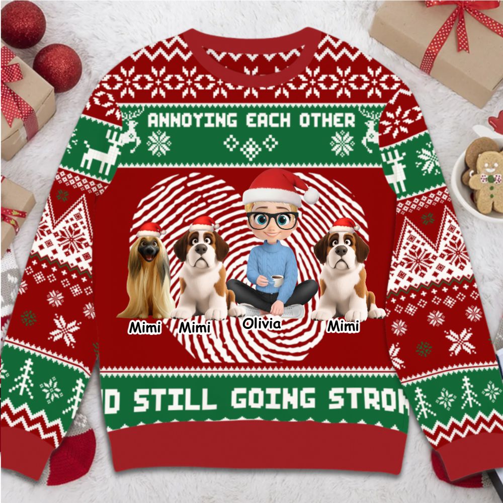 The girl and her dog Annoying each other and still going strong - Personalized Christmas Ugly Sweater