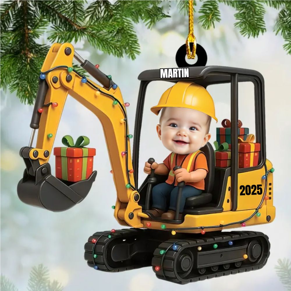 Custom Kid Face Cartoon Excavator - Acrylic Ornament
