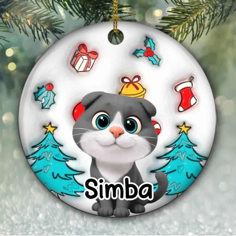 Santa Is Coming - Cat Personalized Custom 3D Inflated Effect Ceramic Ornament