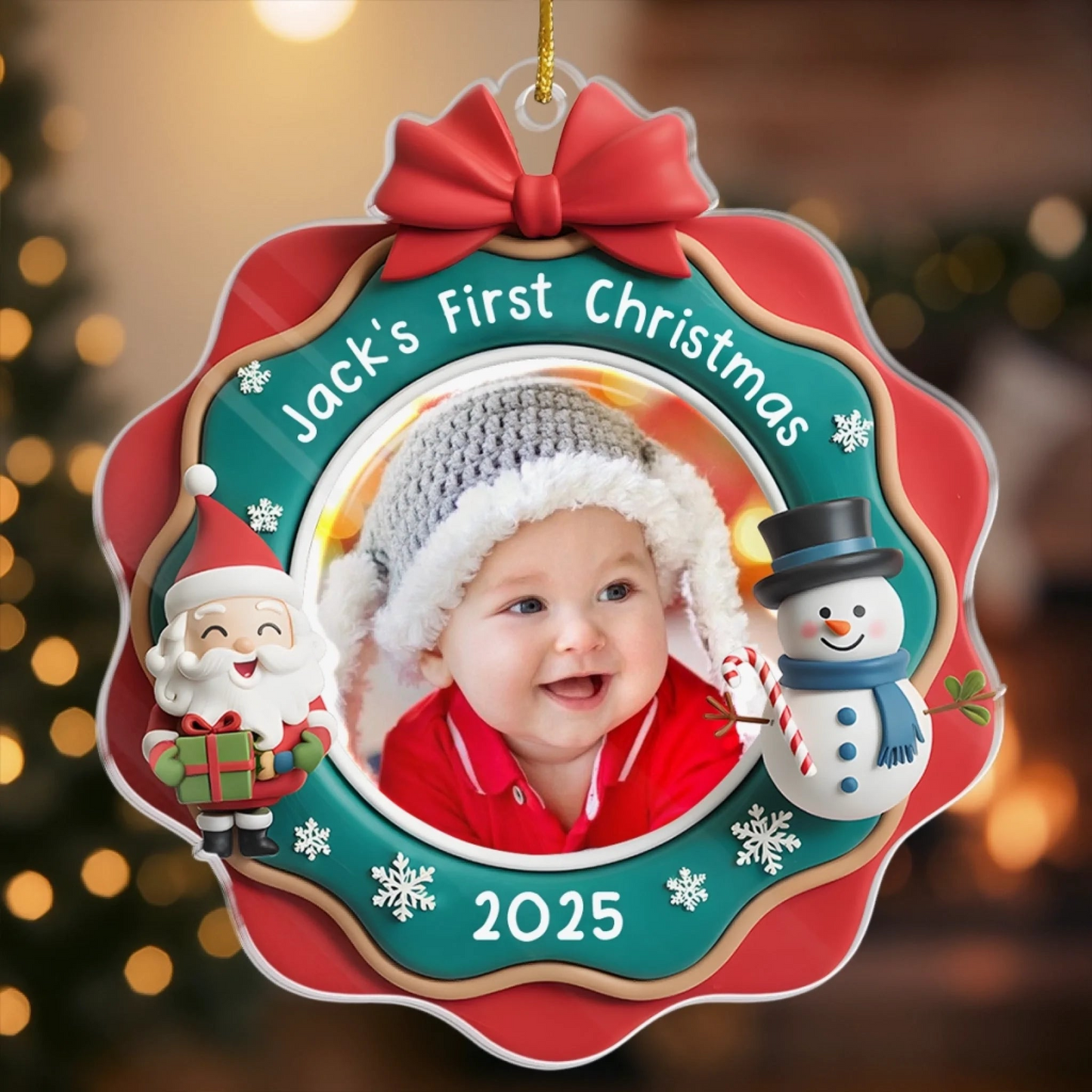 Custom Photo Acrylic Ornament - Personalized Christmas Baby Shower, Gender Reveal Gifts For New Moms, New Dads, New Parents - Jingle All The Way, Baby Style
