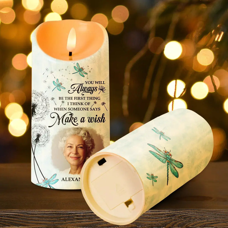 Custom Photo Memorial LED Candle – Personalized Dandelion “Make A Wish” Flameless Candle Keepsake