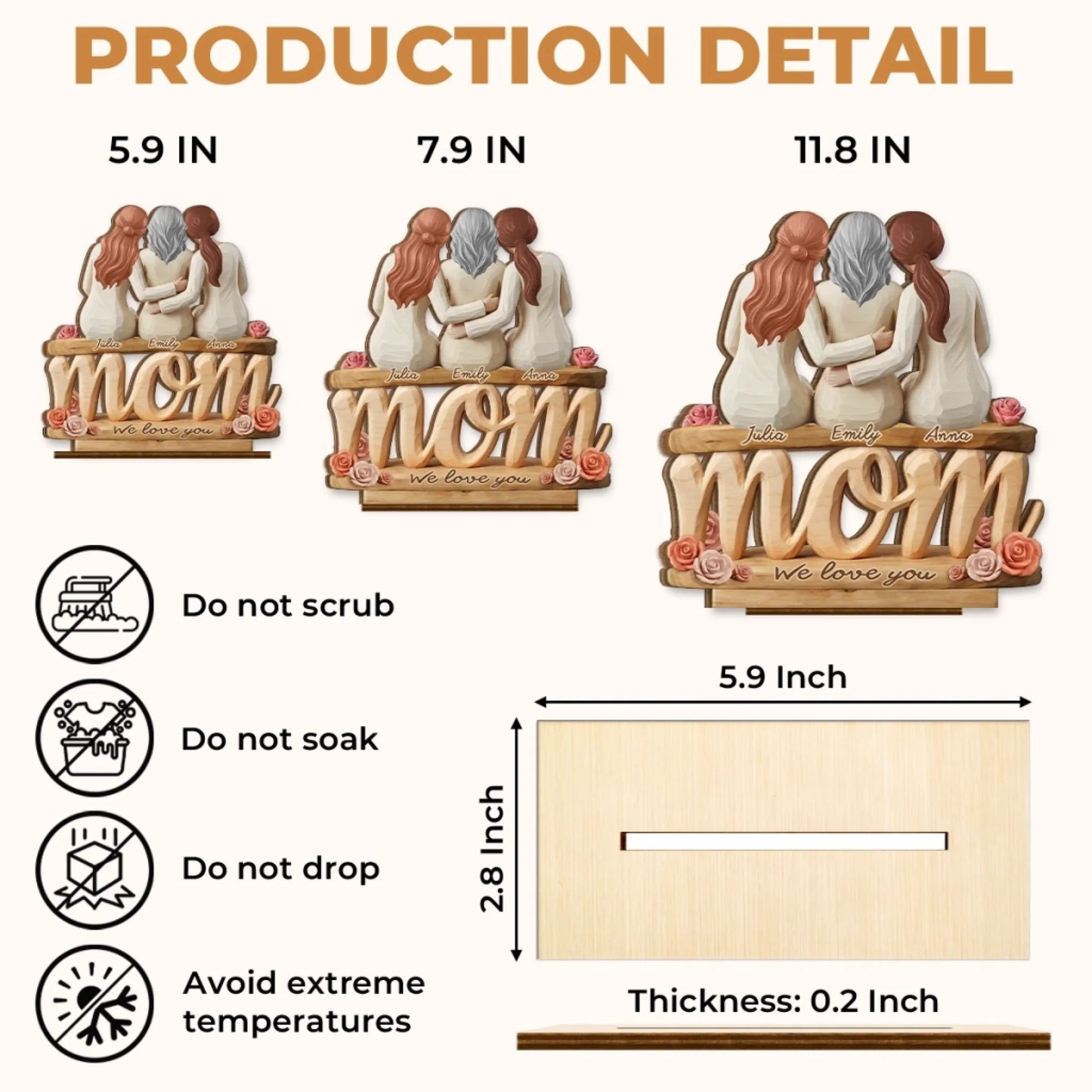 Custom 2-Layered Wooden Plaque - Personalized Mother's Day Birthday Gifts For Mom, Grandma - Held By Closeness