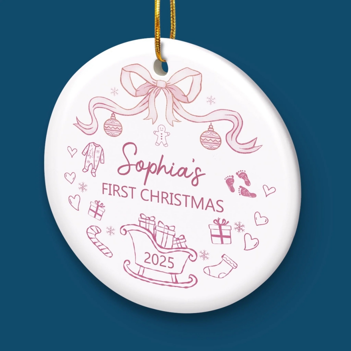 Custom Baby First Christmas Ceramic Ornament - Personalized Christmas Baby Shower, Gender Reveal Gifts For New Moms, New Dads, New Parents - Tiny Wonder