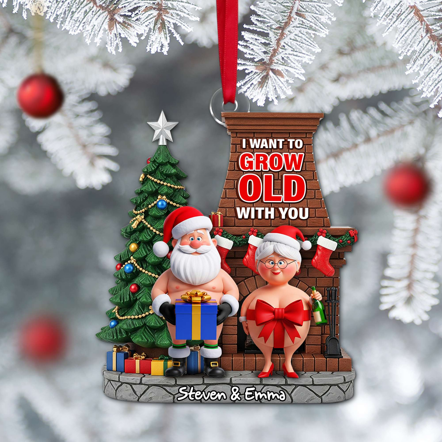 Funny Old Couple Ornament - Personalized Christmas Gift For Couple
