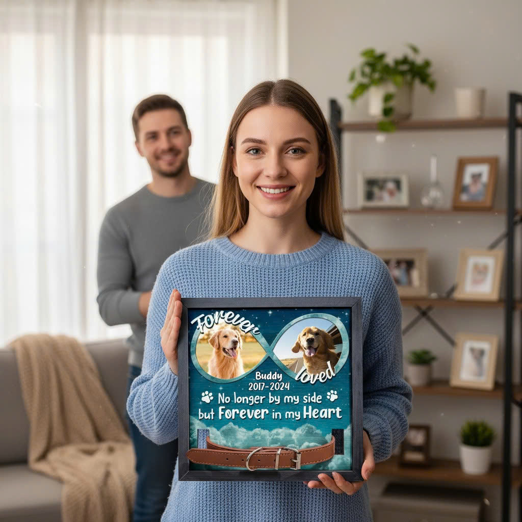 Custom Photo “Forever In My Heart” Pet Memorial Frame – Personalized Pet Loss Sign with Collar Holder | Sympathy Gift for Dog Owners & Cat Lovers