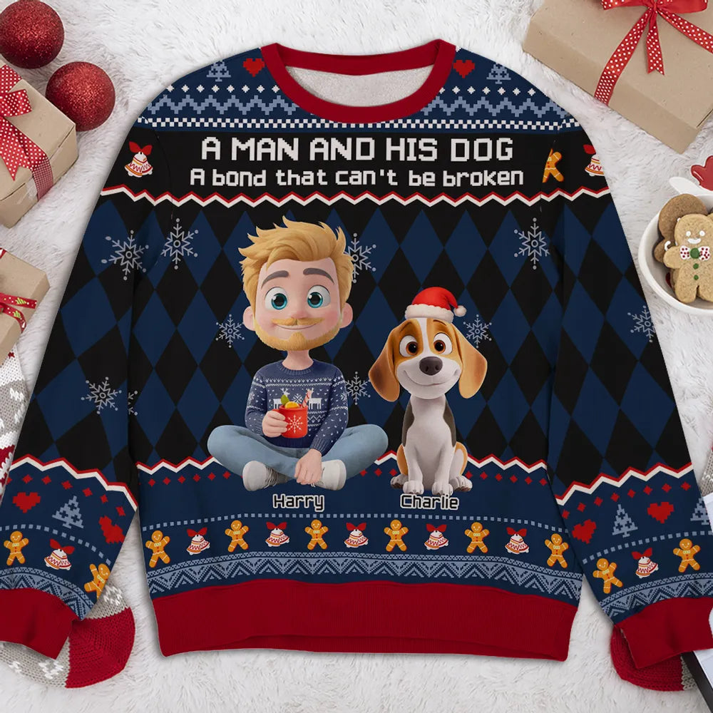 Just A Man Who Loves His Dog Christmas - Personalized Custom All-Over-Print Sweatshirt