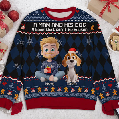 Just A Man Who Loves His Dog Christmas - Personalized Custom All-Over-Print Sweatshirt