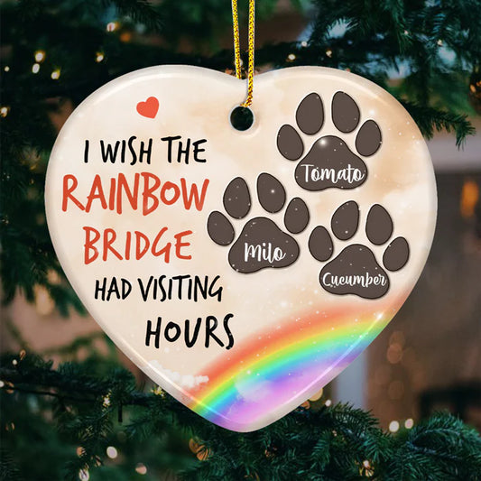 Personalized Pet Memorial Heart Ornament – “I Wish I Could Meet You at the Rainbow Bridge” Custom Ceramic Christmas Decoration & Sympathy Gift