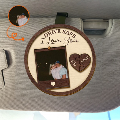 Custom Photo “Drive Safe I Love You” Car Visor Clip – Personalized Couple Gift