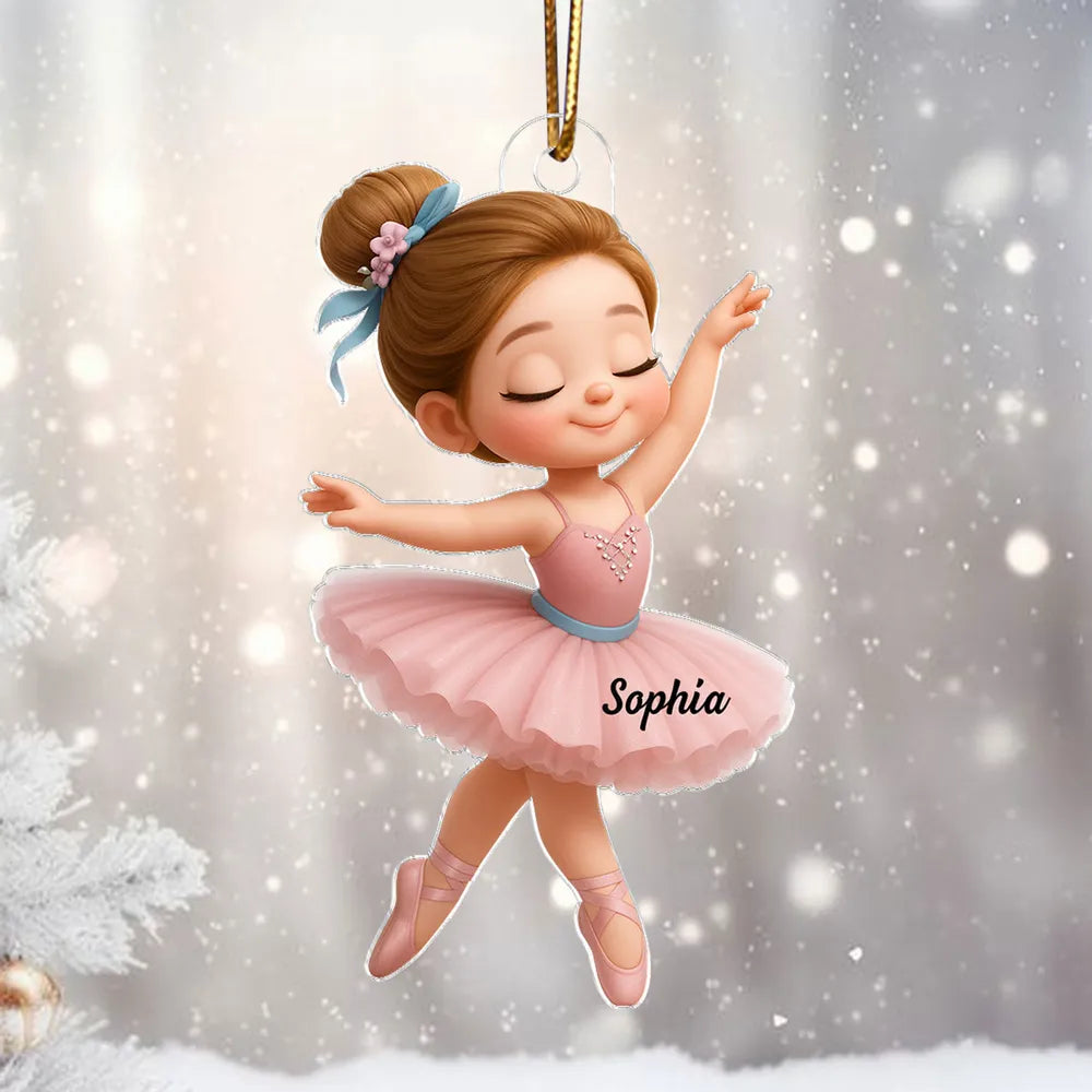 3D Effect Little Girl Balletina Dance Personalized Christmas Ornament