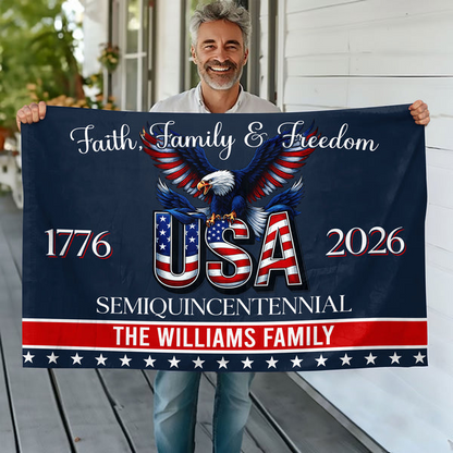 Custom Family Name Faith, Family & Freedom America 250 Years Patriotic Banner House Flag