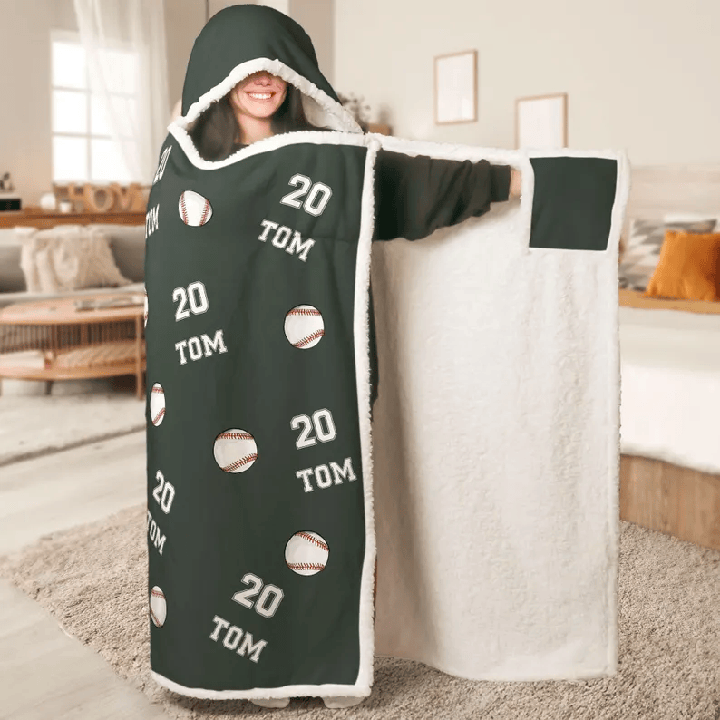 Baseball Custom Name, Number - Personalized Wearable Blanket Hoodie