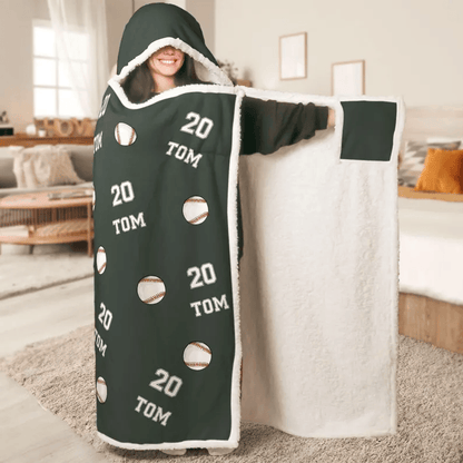 Baseball Custom Name, Number - Personalized Wearable Blanket Hoodie
