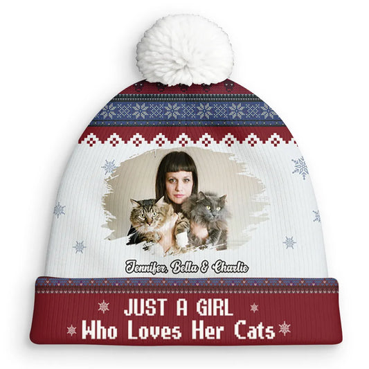 Just A Girl And Her Cats Photo - Personalized Custom Bobble Beanie Hat
