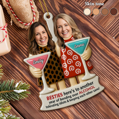 Besties Bonding Over Alcohol, Martini Glasses, Custom Wood Ornament, Gift For Best Friends