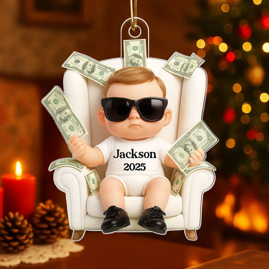 Personalized Funny Kid With Dollar 3D Style Acrylic Ornament, Christmas Gift For Kids, Grandkids