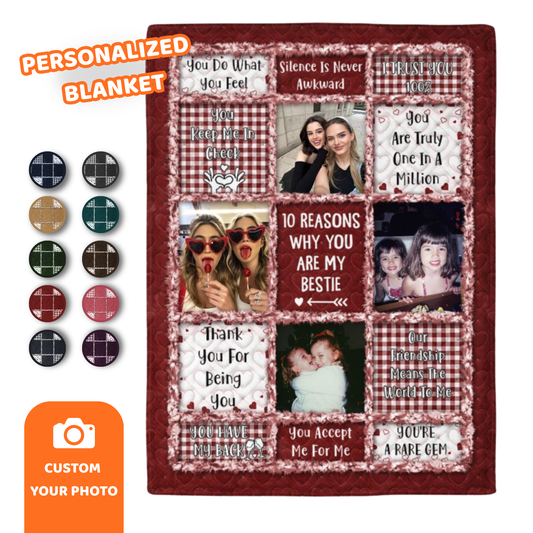 Custom Photo “10 Reasons Why You Are My Bestie” Blanket – Personalized Fleece & Sherpa Blanket