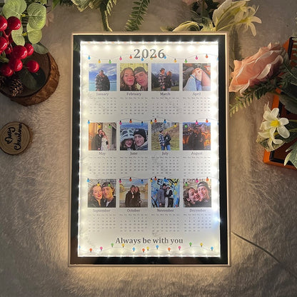 Custom Photo 2026 Calendar Always Be With You - Gift For Couples - Personalized 3D Led Light Wooden Base