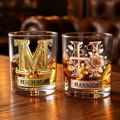 Roses Hold Love, Initials Mark Us - Personalised Old Fashioned Rock Whiskey Glass