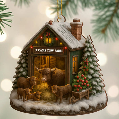 Cozy Winter Wonders At The Farm With Cows, Personalized Custom Wood Ornament, Gift For Family and Country Life Enthusiasts