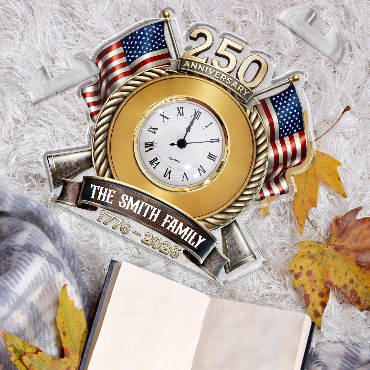 250th Anniversary Patriotic Gift - Personalized Acrylic Desk Clock