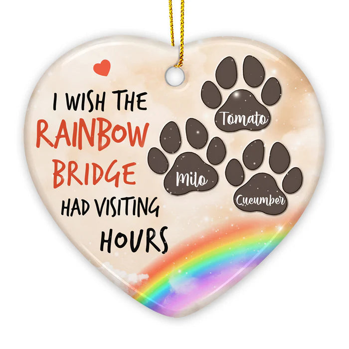 Personalized Pet Memorial Heart Ornament – “I Wish I Could Meet You at the Rainbow Bridge” Custom Ceramic Christmas Decoration & Sympathy Gift