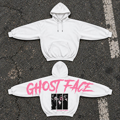 Women's Ghostface Hooded Sweatshirt - Pink, Navy, Black - Scream Movie Horror Firm Club Shoulder-to-Shoulder Back Lettering, Halloween Graphic Top, Spooky Season Gift for Him/Her