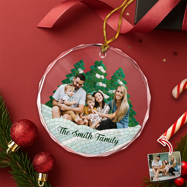 Custom Photo Family Mosaic Style Glass Ornament Christmas Gift