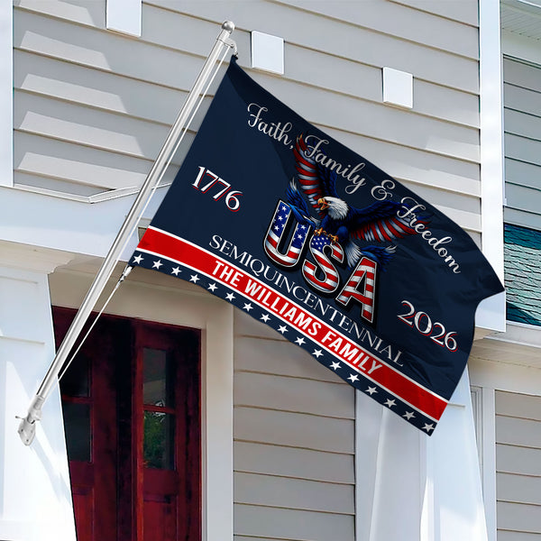 Custom Family Name Faith, Family & Freedom America 250 Years Patriotic Banner House Flag